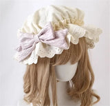 Vintage Bonnet Hat Woman Girl Handmade Antique Doll Lolita Bow Beige Sun Protection Bonnet Hat Night Cap