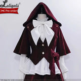 Vintage Red Ouji Lolita Gothic Hooded Rabbit Ear Cape / Short Pants / Vest by Princess Chronicles ~ Rabbit Run