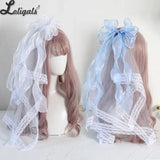 Miss Fulla Sweet Lolita Big Bow Hairpin Lolita Light Blue White Wedding Veil