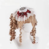 Gothic Halloween Headpiece White Lolita Hair Accessories Red Lace Rose Bow Hairpin Cobweb Cross Flat Hat
