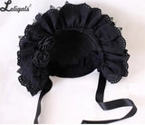 Gothic Bonnet Hat Red Black Classic Lolita Lace Ruffled Bow Hat