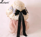 Sweet Vintage Lolita Hat Wide Lace Trim Doll Sun Protection Beach Hat w. Big Bow