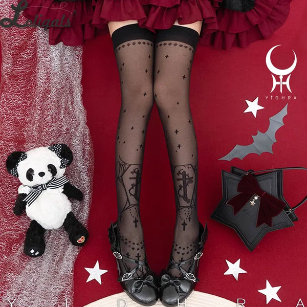 Gothic Lolita Summer Thigh High Stockings by Yidhra ~ Moon Graveyard