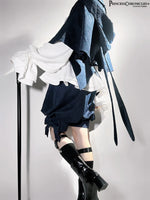 Ouji Lolita Outfit Vintage Royal Blue Hooded Cloak Cape / Bloomer Shorts / Vest by Princess Chronicles ~ Rabbit Run
