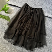 Double Layered Waist Curtain Sheer Asymmetrical Mesh Cover up Skirt