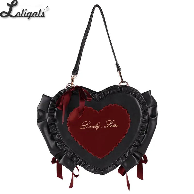 Sweet Heart Shaped Cross Body Bag Mori Girl Ruffled PU  display picture 3