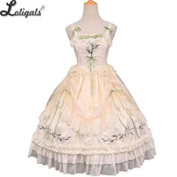 Sweet Lolita Dress Exquisite Embroidered JSK Dresses w. Waist Curtain ~ Lily of the Valley in Summer sweet lolita dress sweet lolita gown sweet lolita dress