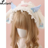 Sweet Lolita Rabbit Ear Headband Subculture Cute Plush Angel Wings Lady's Hair Accessories