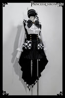 Ouji Lolita Outfit High Low Waist Cincher / Long Sleeve White Shirt / Striped Shorts / Bow Train ~ Rabbit Theater Corset Costume