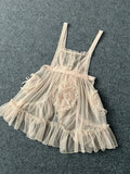 Sweet Lolita Apron Sheer Cover up Dress w. Heart Shaped Pockets