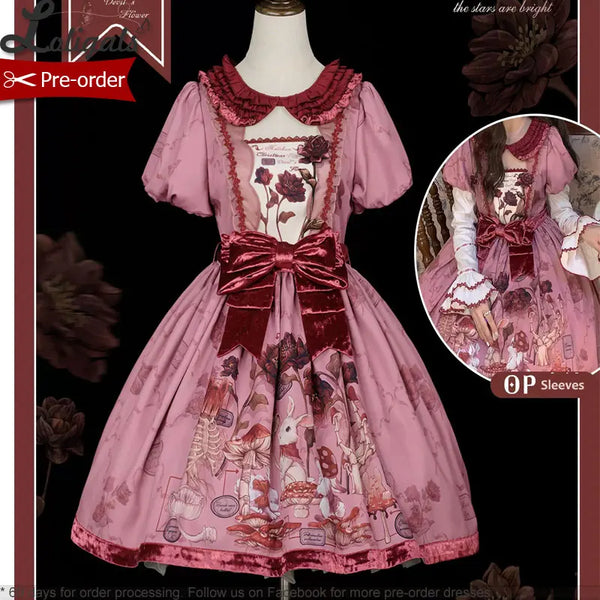 Pre-order Sweet Lolita OP Dress Casual Party Dress w. Detachable Long Sleeves ~ Hare Mallow