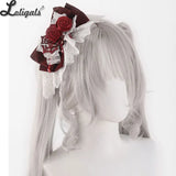 Gothic Halloween Headpiece White Lolita Hair Accessories Red Lace Rose Bow Hairpin Cobweb Cross Flat Hat