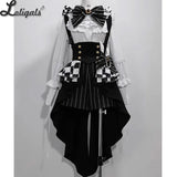Ouji Lolita Outfit High Low Waist Cincher / Long Sleeve White Shirt / Striped Shorts / Bow Train ~ Rabbit Theater Corset Costume