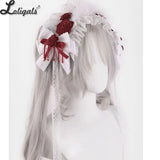 Gothic Halloween Headpiece White Lolita Hair Accessories Red Lace Rose Bow Hairpin Cobweb Cross Flat Hat