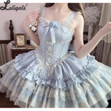 Sweet Lolita JSK Dress Ruffle Tiered Ballet Costume Mini Party Dress ~ Floating Light
