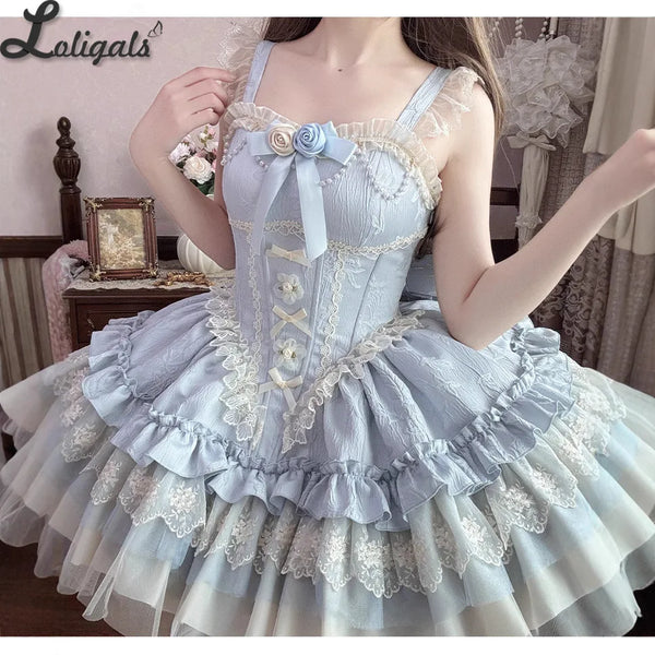 Sweet Lolita JSK Dress Ruffle Tiered Ballet Costume Mini Party Dress ~ Floating Light