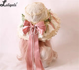 Sweet Vintage Lolita Hat Wide Lace Trim Doll Sun Protection Beach Hat w. Big Bow