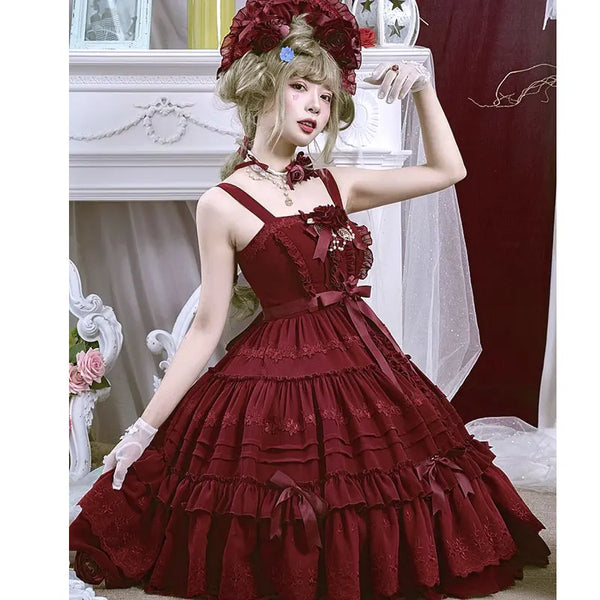 Rose Girl ~ Classic Lolita JSK Button Dress by Dawn and Morning Dew