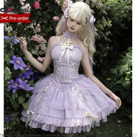 Pre-order Sweet Halter Neck Lolita JSK Dress Purple Corset Mini Party Dress by Alice Girl ~ The Cross