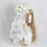 Sweet Lolita Mini Fascinator Hat Wedding Flat Top Hat W. Lace Veil ~ Cream Cake