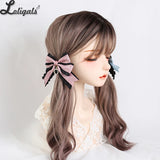 Sweet Lolita Headpiece Japanese JK Lace Barrettes Letters Ribbon Bowknot Jirai Kei Hairclips Headdress