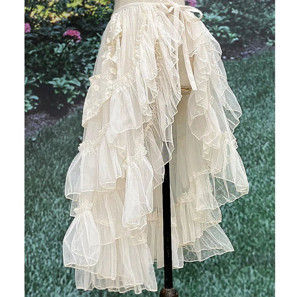 Double Layered Lolita Waist Curtain Sheer Cover Up Skirt