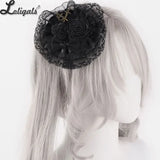 Lolita Gothic Headpiece Cross Rose Bow Hairpin Mini Flat Hat Hair Accessories Double Ponytail Hair Clips