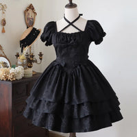 Thorns & Roses ~ Sweet Short Sleeve Lolita OP Dress Tiered Short Party Dress by Yomi