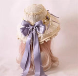 Sweet Vintage Lolita Hat Wide Lace Trim Doll Sun Protection Beach Hat w. Big Bow