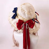 Sweet Vintage Lolita Hat Wide Lace Trim Doll Sun Protection Beach Hat w. Big Bow
