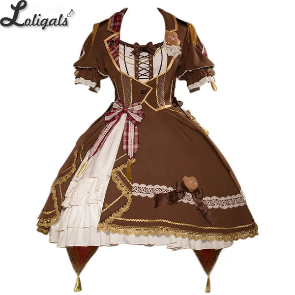 Steampunk Costume Vintage Short Sleeve Lolita Dress Asymmetrical Dresses Bear Detective by Ocelot
