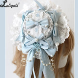 Light Blue Mini Top Hat Christmas Princess Lace Bow Lolita Hat for Cosplay Women Hair Clip