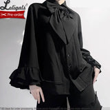 Gothic Black Long Ruffle Sleeve Lolita Shirt Retro Prince Shirt ~ Elegant Doll by Princess Chronicles
