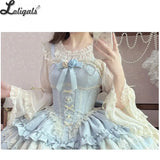 Sweet Sheer Lolita Blouse Long Flare Sleeve Lace Ruffle Chiffon Summer Top for Women