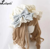 Vintage Bonnet Hat Woman Girl Handmade Antique Doll Lolita Bow Beige Sun Protection Bonnet Hat Night Cap