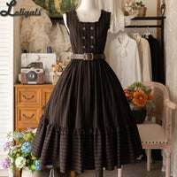 Classic Sleeveless Double Breasted Long Sweet Retro Striped Lolita Casual Party JSK Dresses ~ Little Manor