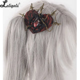 Gothic Halloween Headpiece White Lolita Hair Accessories Red Lace Rose Bow Hairpin Cobweb Cross Flat Hat