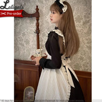 Cool Long Black Embroidered Lolita Dress w. Apron by Alice Girl ~ Pre-order