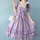 Miss Nelly ~ Classic Short Sleeve Lolita Dress with Embroidered Flowers