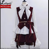 Vintage Red Ouji Lolita Gothic Hooded Rabbit Ear Cape / Short Pants / Vest by Princess Chronicles ~ Rabbit Run