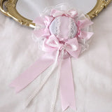 Pink Silk Satin Lolita Top Hat Hair Clips W. Bow