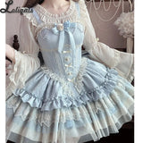 Sweet Sheer Lolita Blouse Long Flare Sleeve Lace Ruffle Chiffon Summer Top for Women