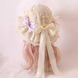 Sweet Vintage Lolita Hat Wide Lace Trim Doll Sun Protection Beach Hat w. Big Bow