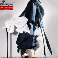Ouji Lolita Outfit Vintage Royal Blue Hooded Cloak Cape / Bloomer Shorts / Vest by Princess Chronicles ~ Rabbit Run