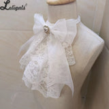 Victorian Lace Jabot Gothic Ruffled Bow Tie Detachable Collar