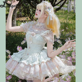 Sweet Lolita JSK Dress Ruffle Tiered Ballet Costume Mini Party Dress ~ Floating Light