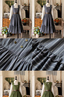 Classic Sleeveless Double Breasted Long Sweet Retro Striped Lolita Casual Party JSK Dresses ~ Little Manor