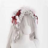 Gothic Halloween Headpiece White Lolita Hair Accessories Red Lace Rose Bow Hairpin Cobweb Cross Flat Hat
