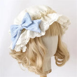 Vintage Bonnet Hat Woman Girl Handmade Antique Doll Lolita Bow Beige Sun Protection Bonnet Hat Night Cap