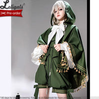 Ouji Lolita Outfit Retro Vine Green Long Bunny Ear Hooded Vest / Cosplay Bloomer Shorts / Tassel Cape by Princess Chronicles
